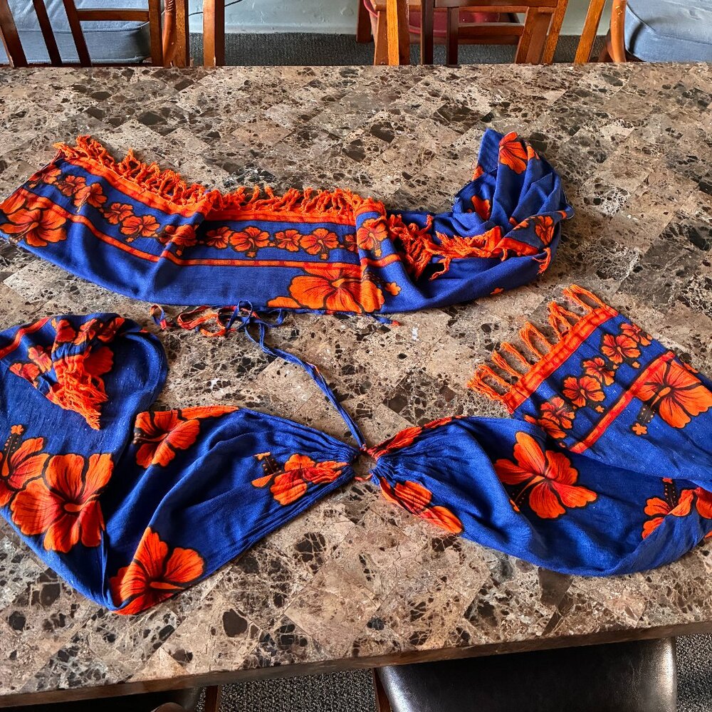 Rayon Blue and Orange Sarong and Halter Top Set